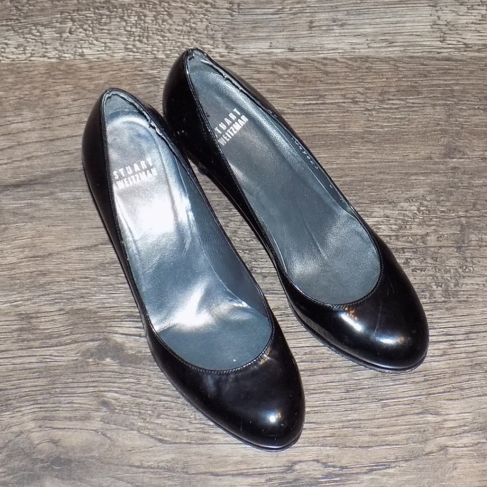 Stuart Weitzman Patent Leather Pumps Womens‎ Size 6 Black Good Round Toe